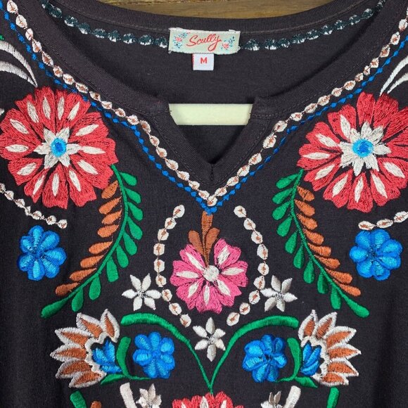 Scully Women's M Brown Western Wear Poncho Embroidered Tassel Fringe Boho Festiv - Picture 2 of 3